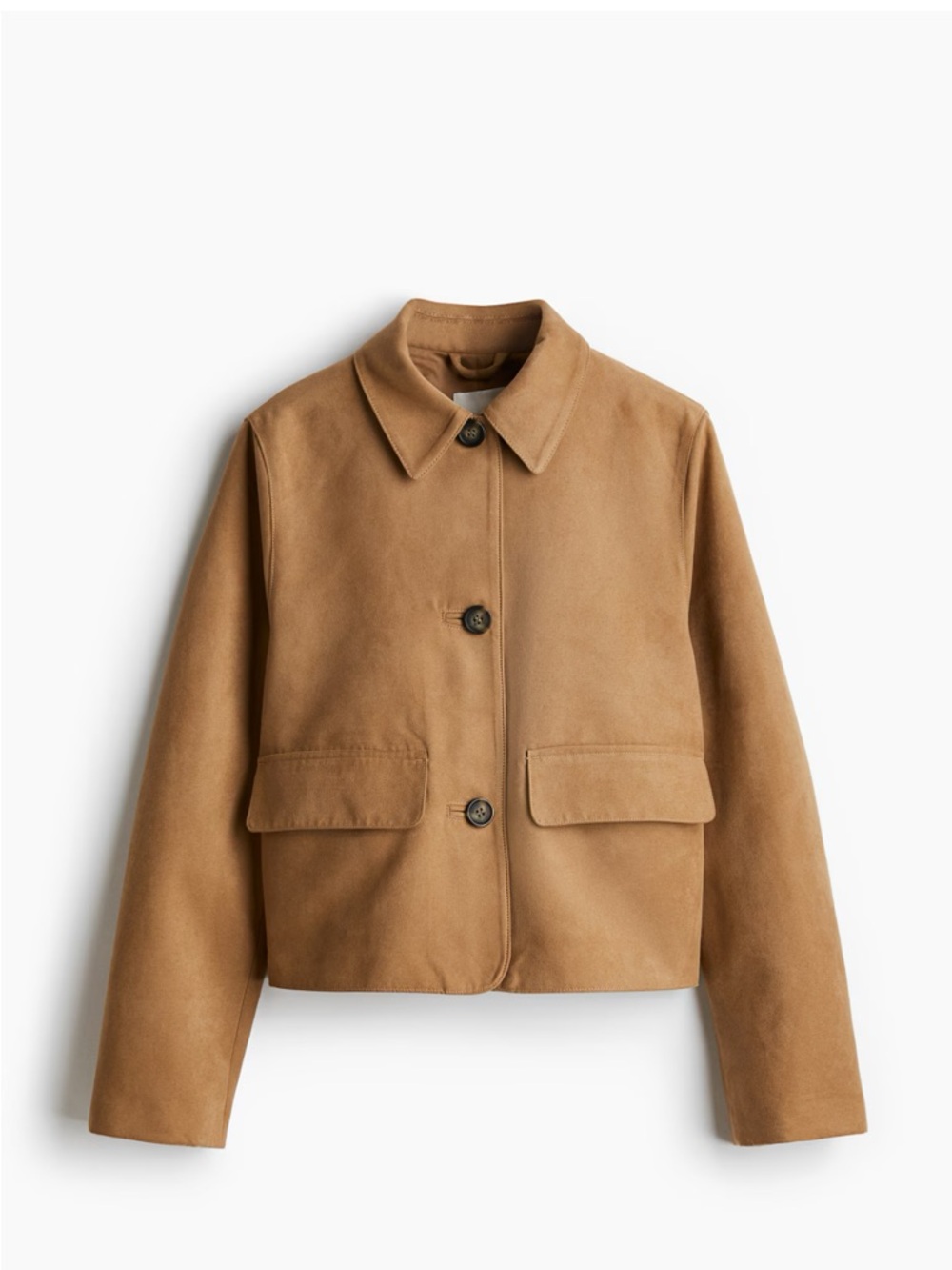 Classic Cropped Suede Jacket in Camel